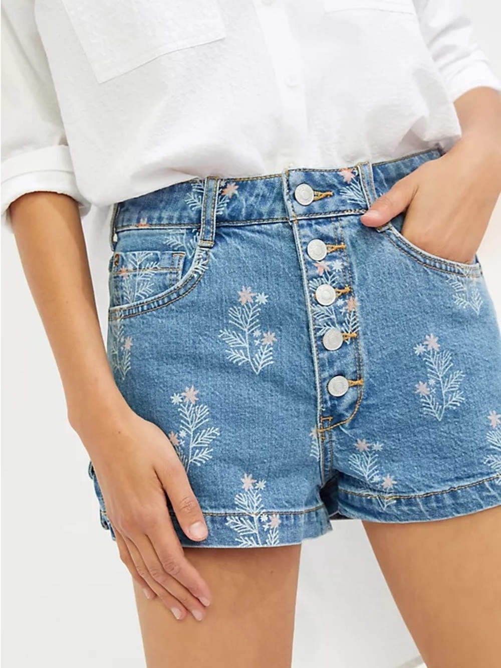 Pilcro Anthropologie Ultra high rise denim floral shorts